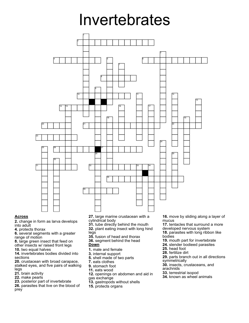 Invertebrates Crossword