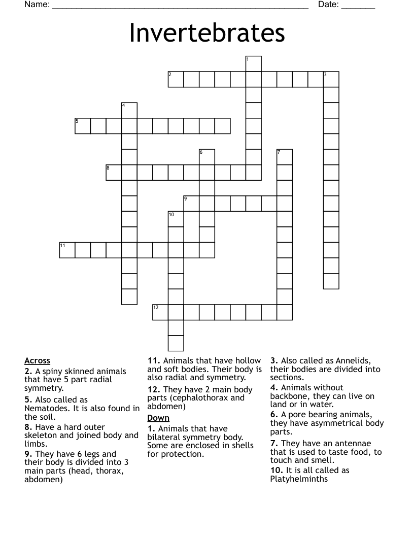 Invertebrates Crossword