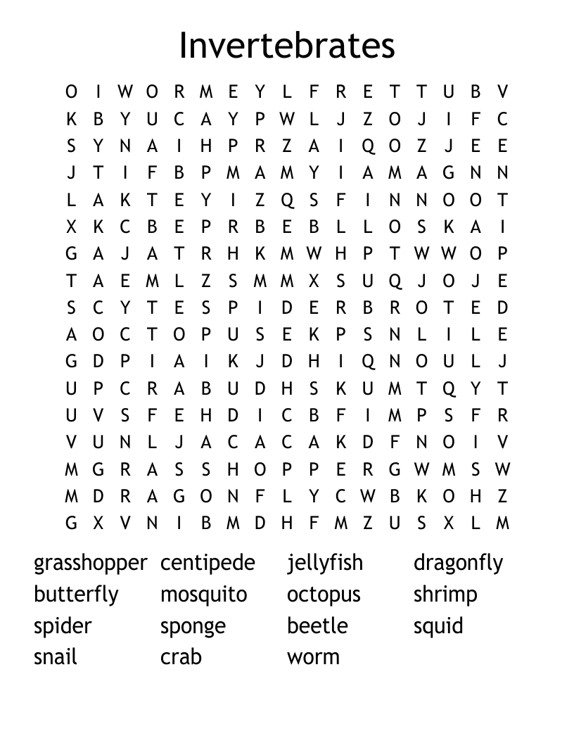 Invertebrates Word Search