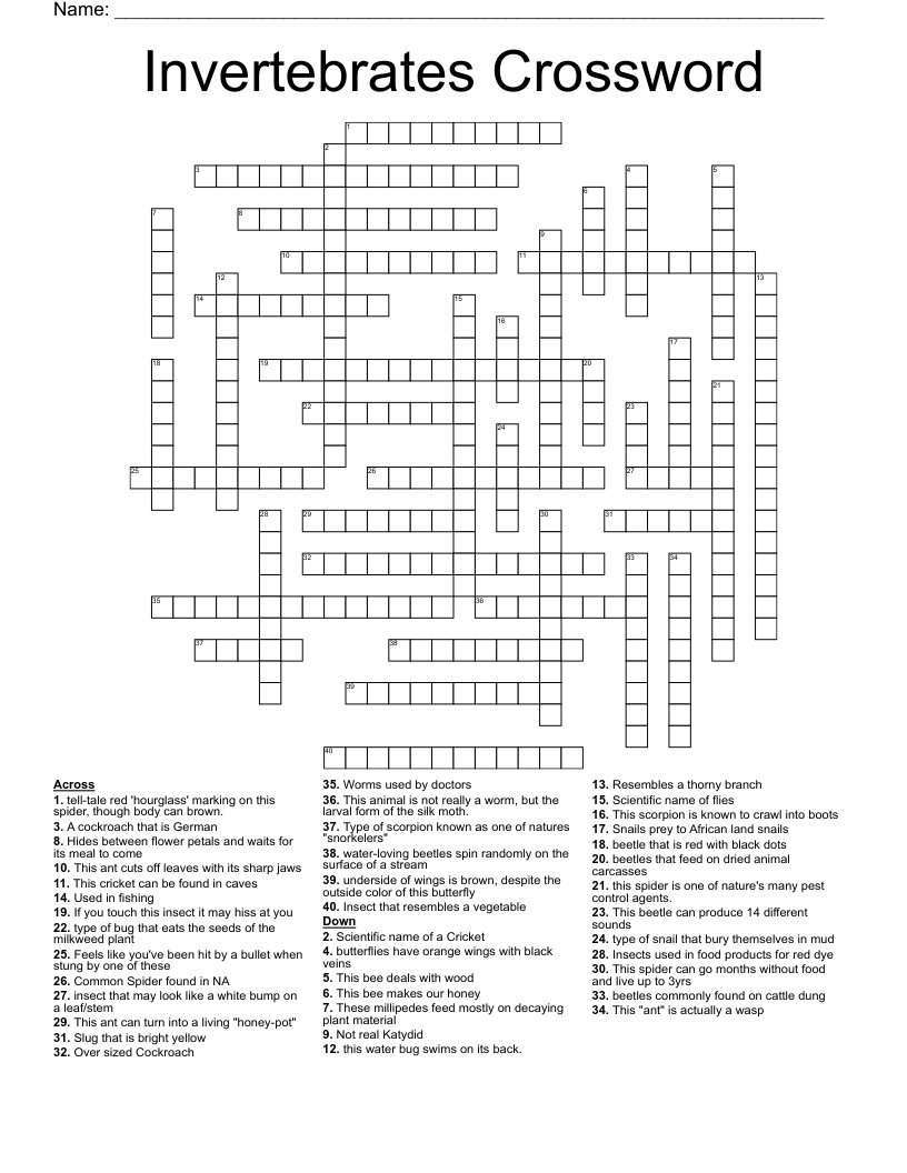 Invertebrates Crossword