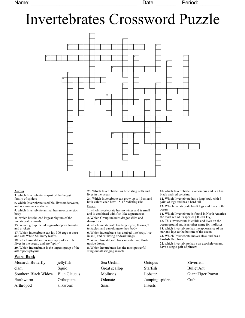 Invertebrates Crossword Puzzle