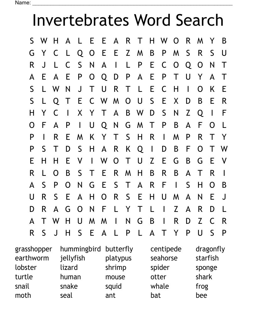 Invertebrates Word Search