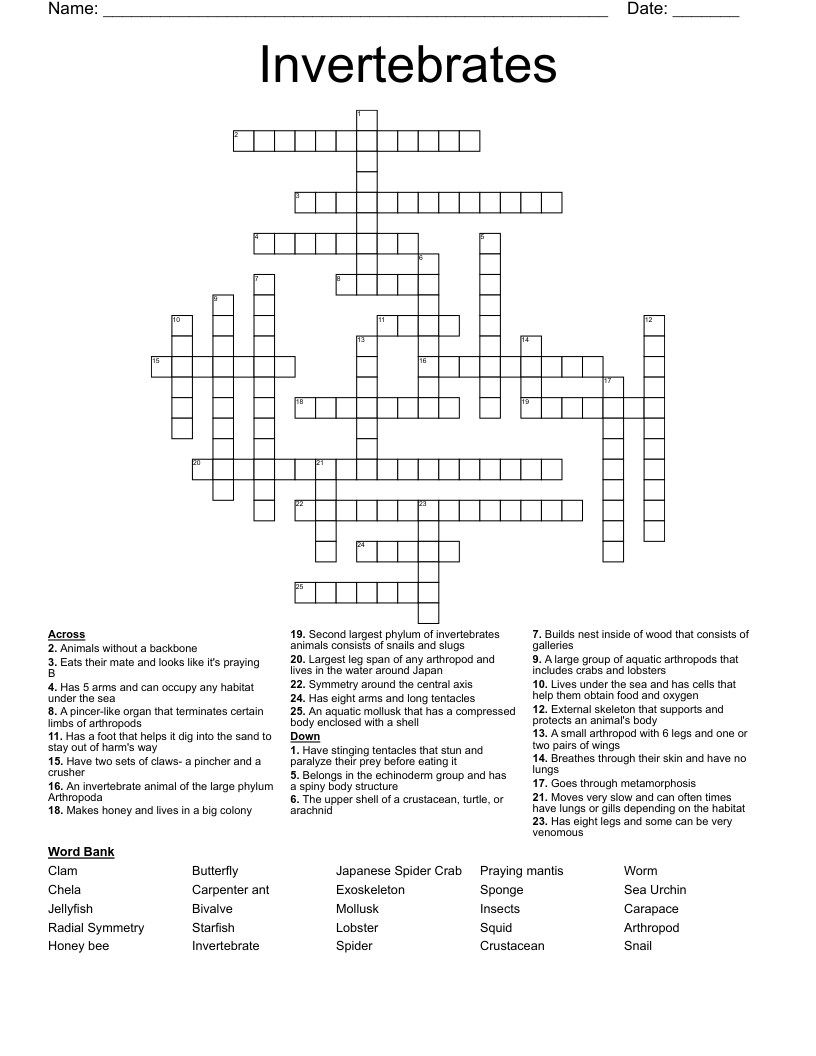 Invertebrates  Crossword