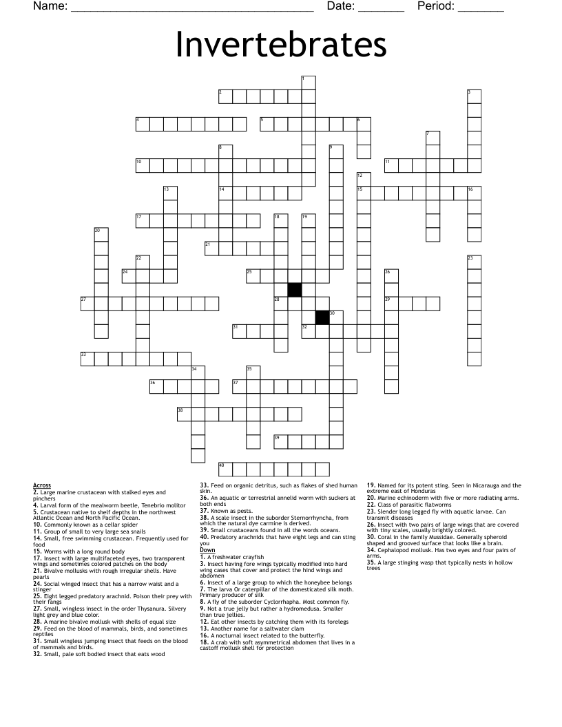 Invertebrates  Crossword