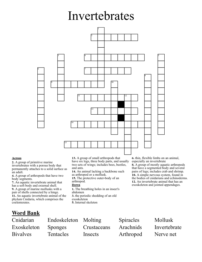 Invertebrates  Crossword