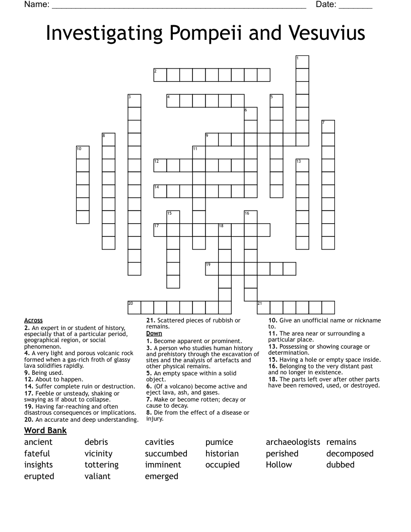 Investigating Pompeii and Vesuvius  Crossword