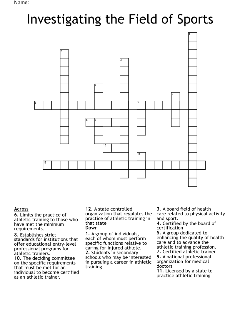 Investigating the Field of Sports  Crossword