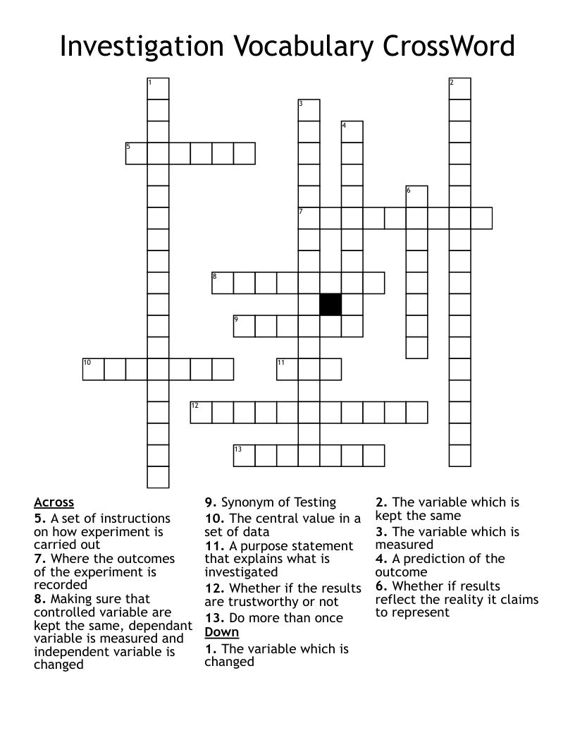 Investigation Vocabulary CrossWord