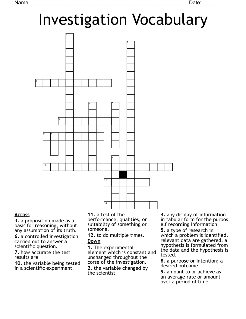 Investigation Vocabulary  Crossword
