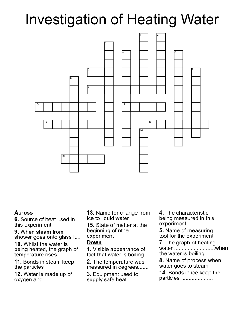 Investigation of Heating Water Crossword