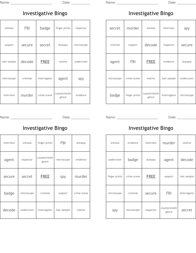 Investigative  Bingo 