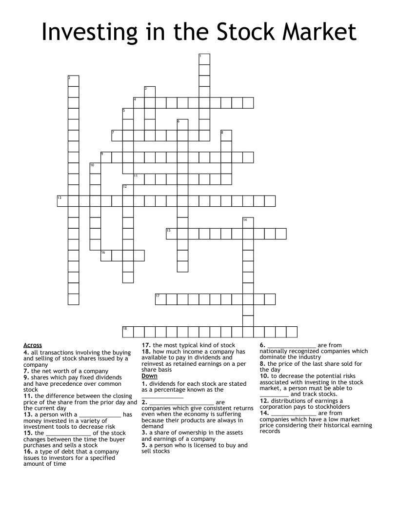 Investing in the Stock Market Crossword