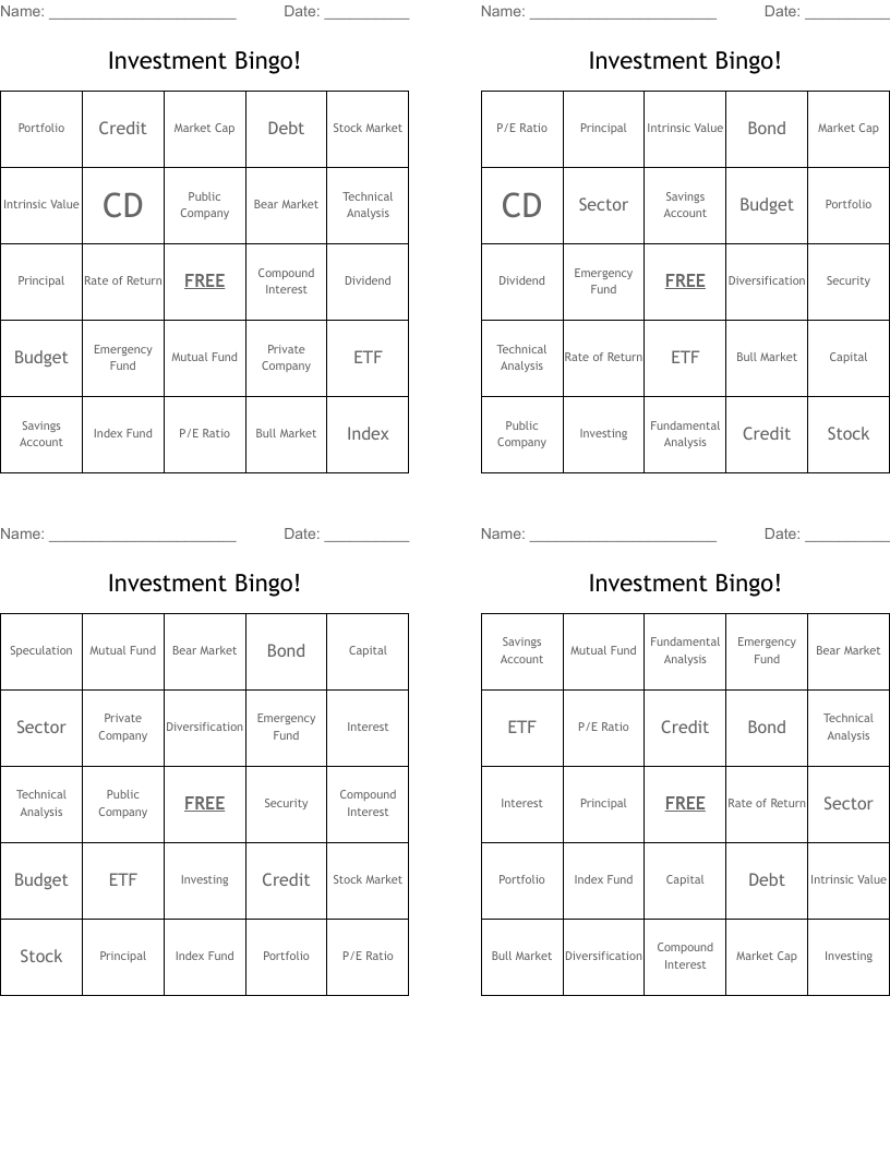 Investment Bingo!