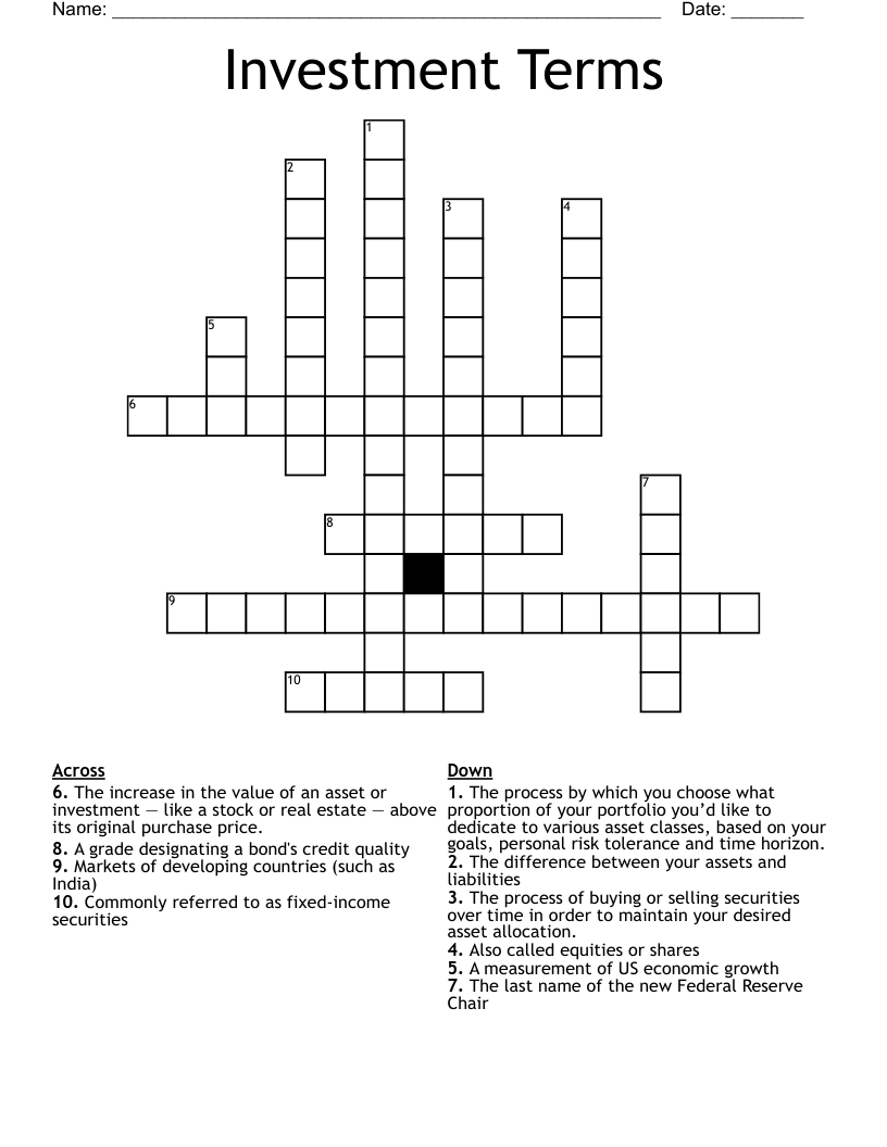 Investment Terms Crossword
