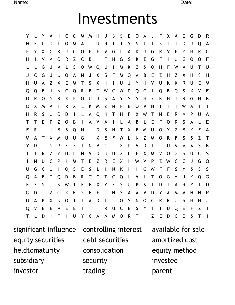 Investments Word Search