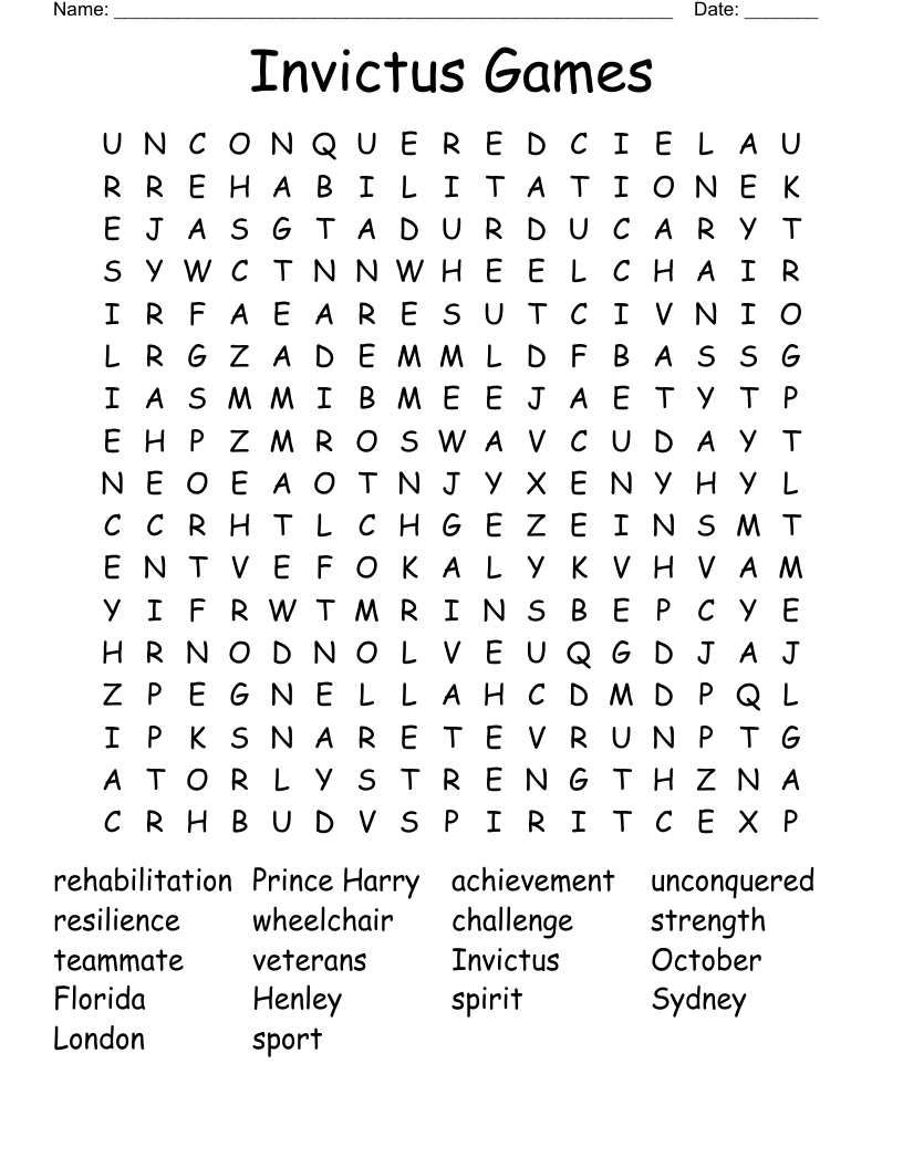 Invictus Games Word Search