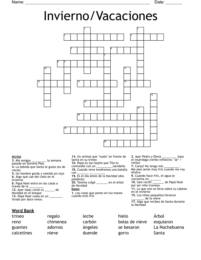Invierno/Vacaciones Crossword