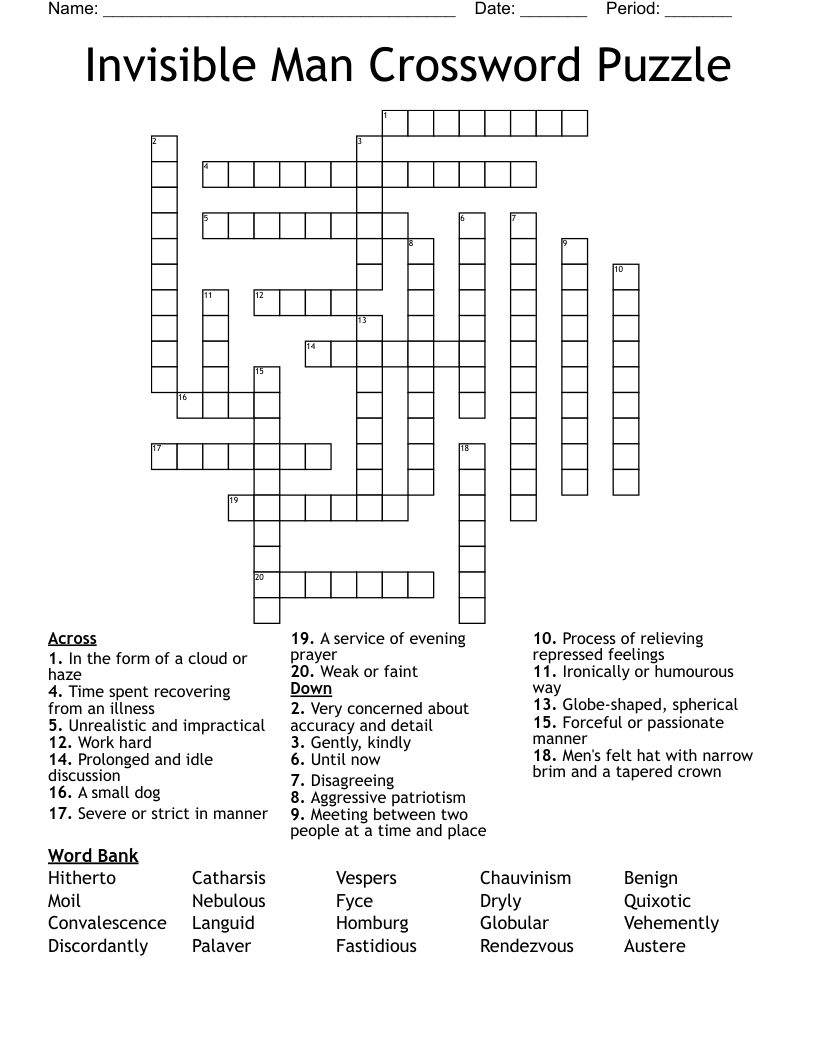 Invisible Man Crossword Puzzle