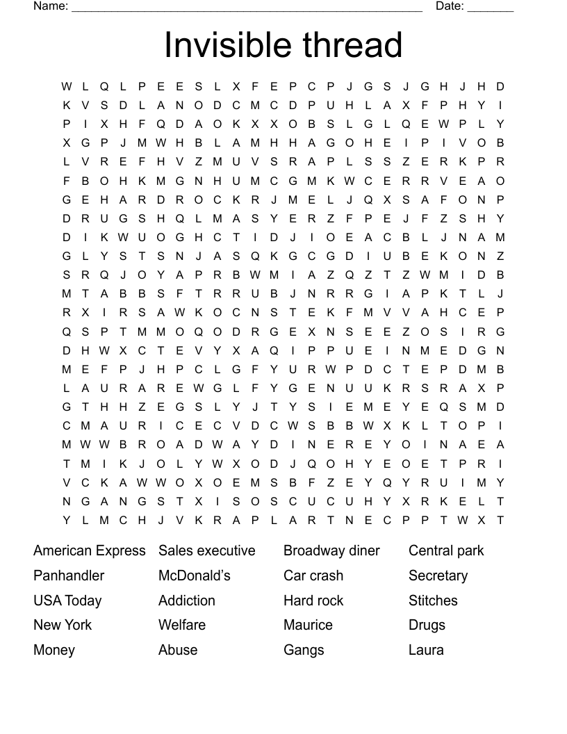 Invisible thread Word Search