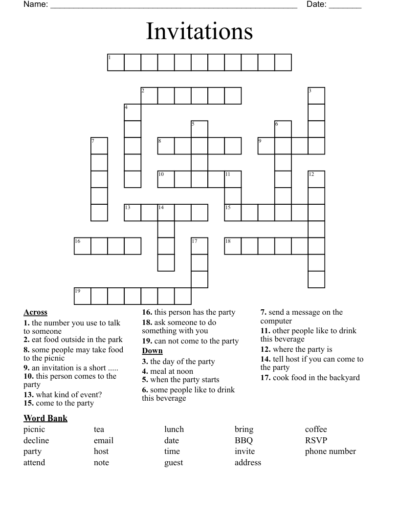 Invitations Crossword