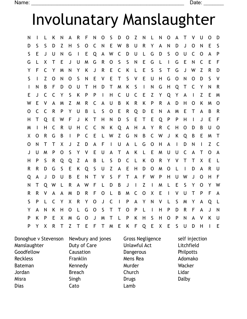 Involunatary Manslaughter Word Search