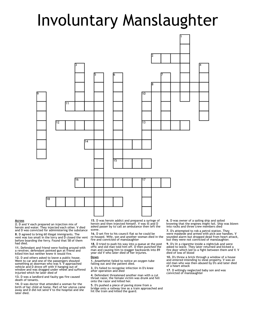 Involuntary Manslaughter Crossword