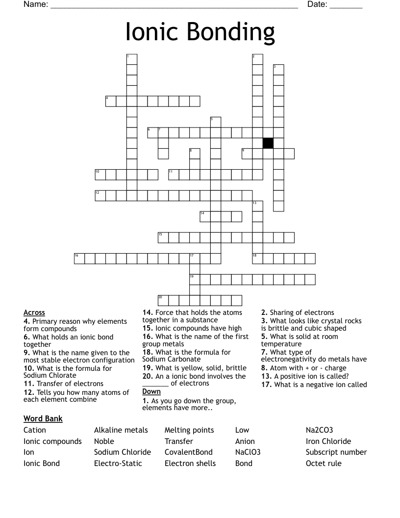Ionic Bonding Crossword