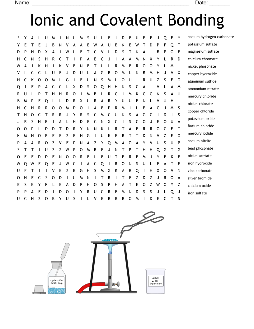 Ionic and Covalent Bonding Word Search