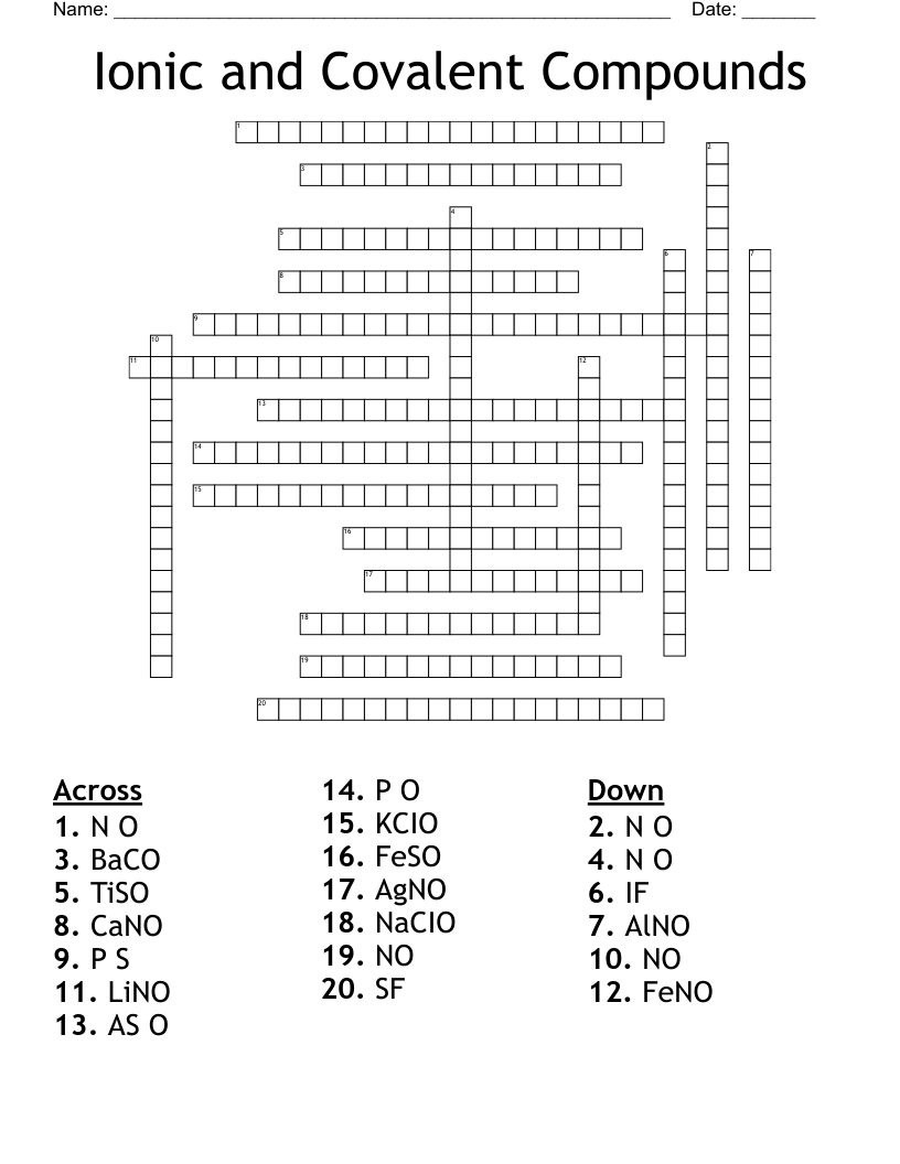 Ionic and Covalent Compounds Crossword