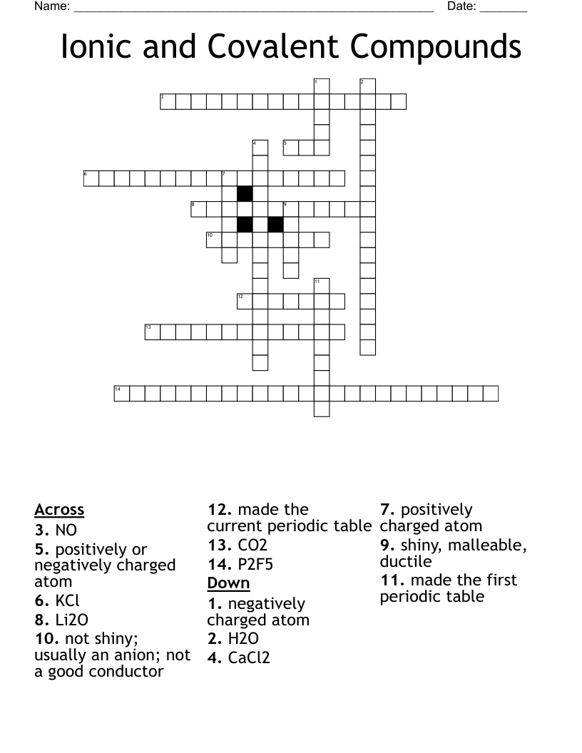 Ionic and Covalent Compounds Crossword