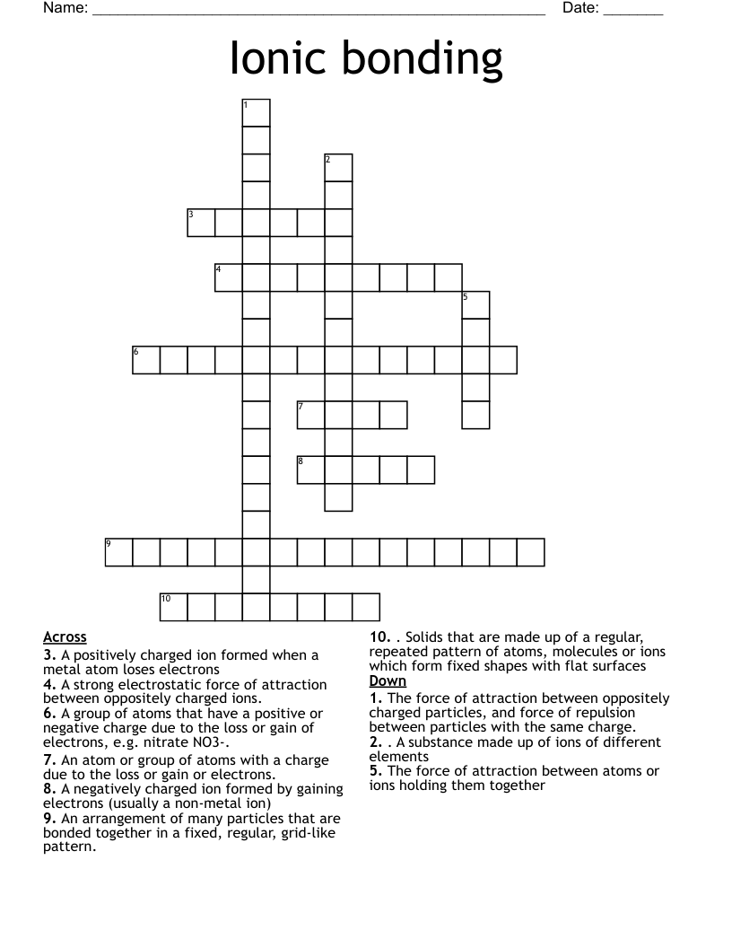 Ionic bonding Crossword
