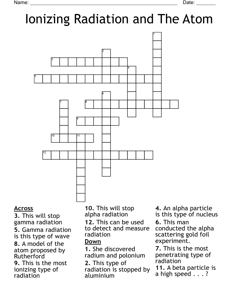 Ionizing Radiation and The Atom Crossword