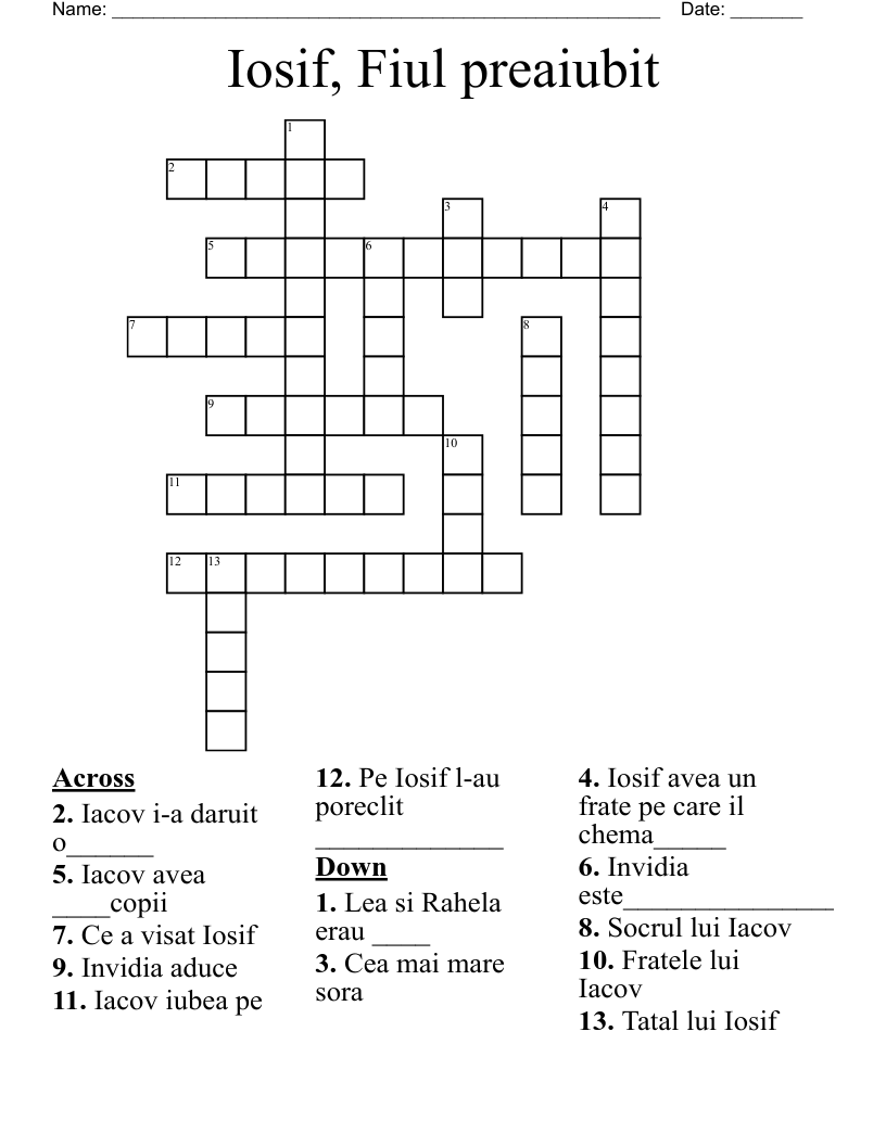 Iosif, Fiul preaiubit Crossword