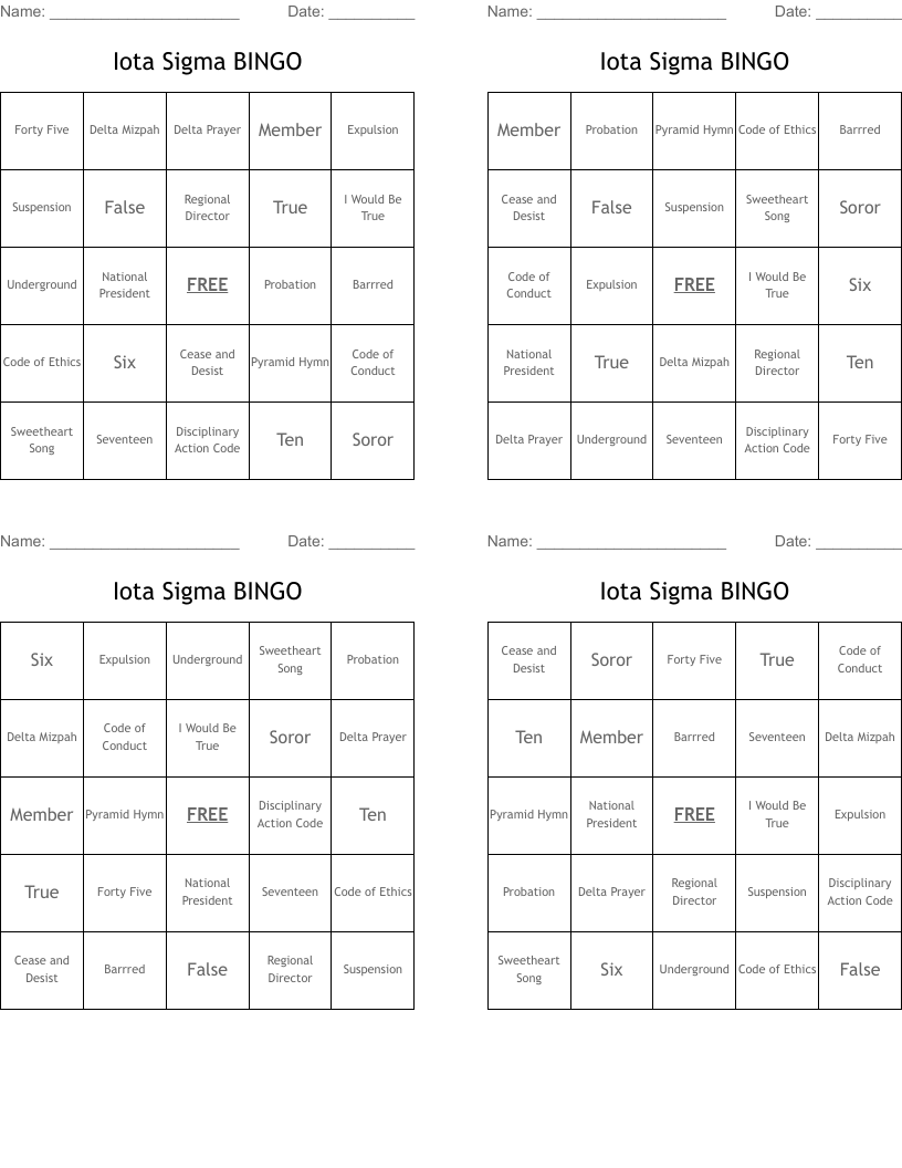 Iota Sigma BINGO