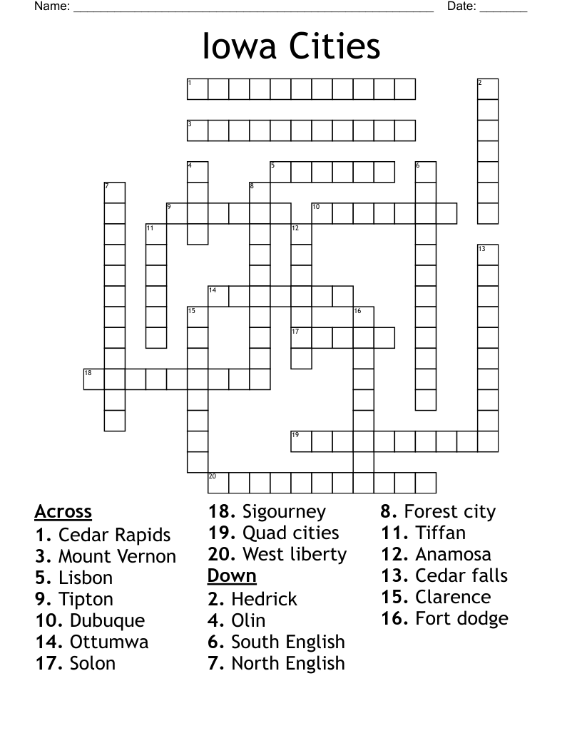 Iowa Cities Crossword