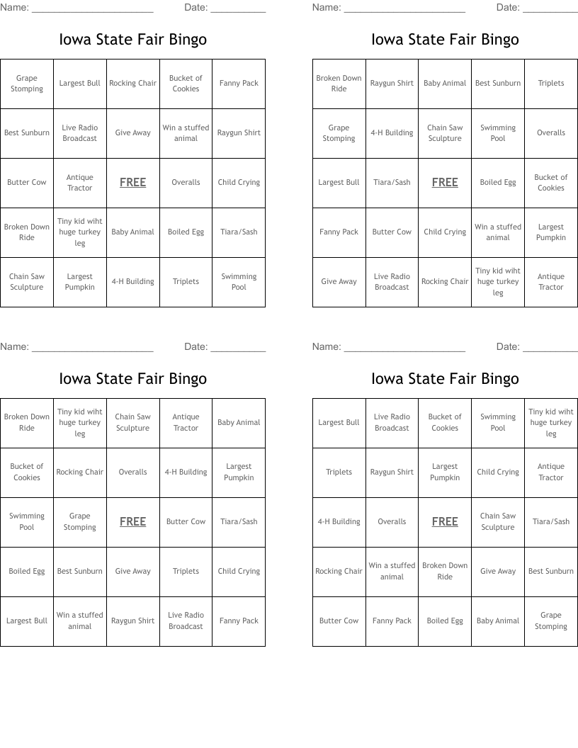 Iowa State Fair Bingo