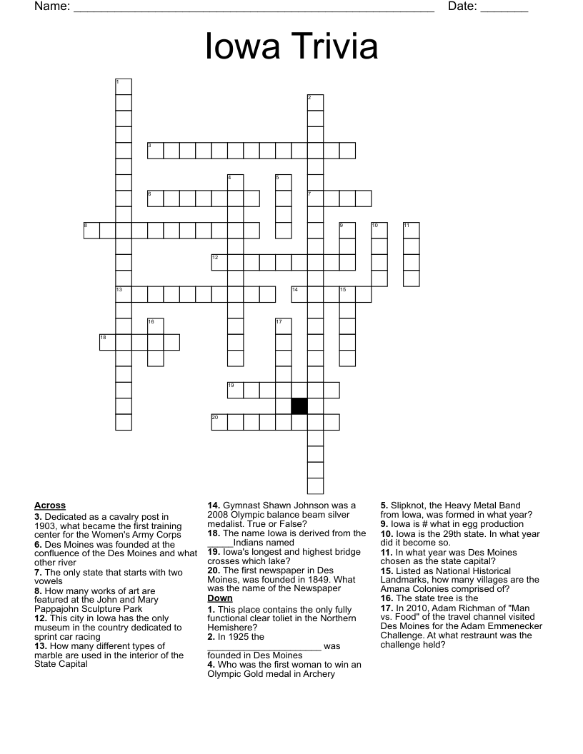 Iowa Trivia Crossword