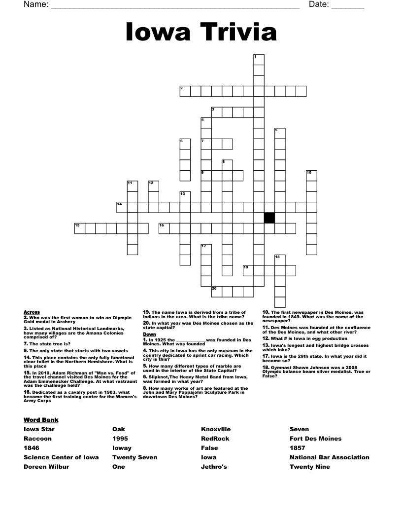 Iowa Trivia Crossword