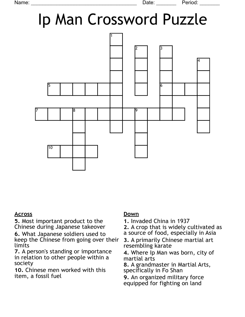 Ip Man Crossword Puzzle 