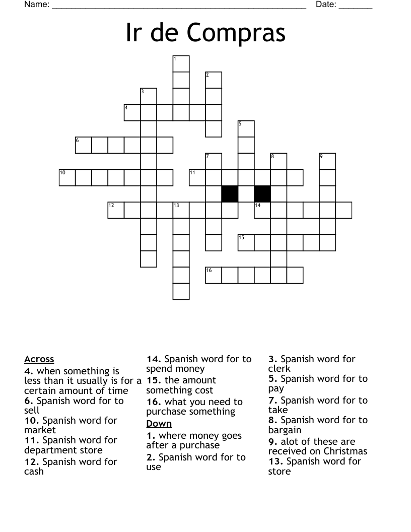 Ir de Compras Crossword