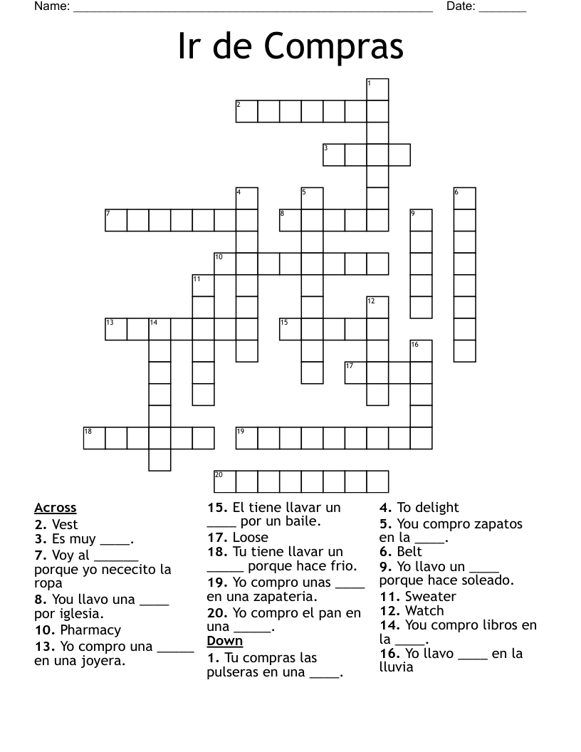 Ir de Compras Crossword