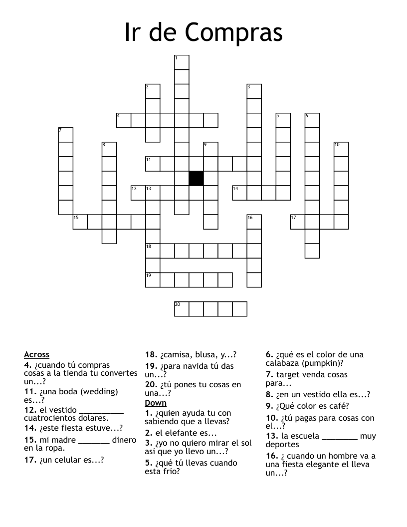 Ir de Compras Crossword