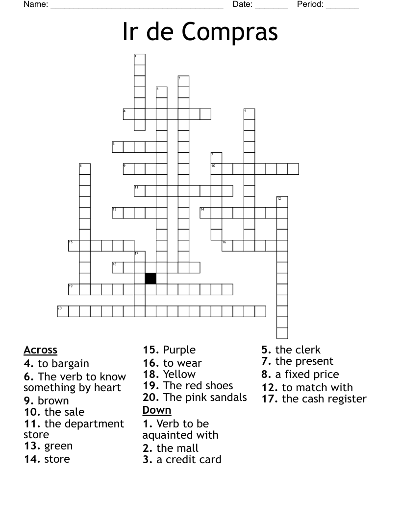 Ir de Compras Crossword