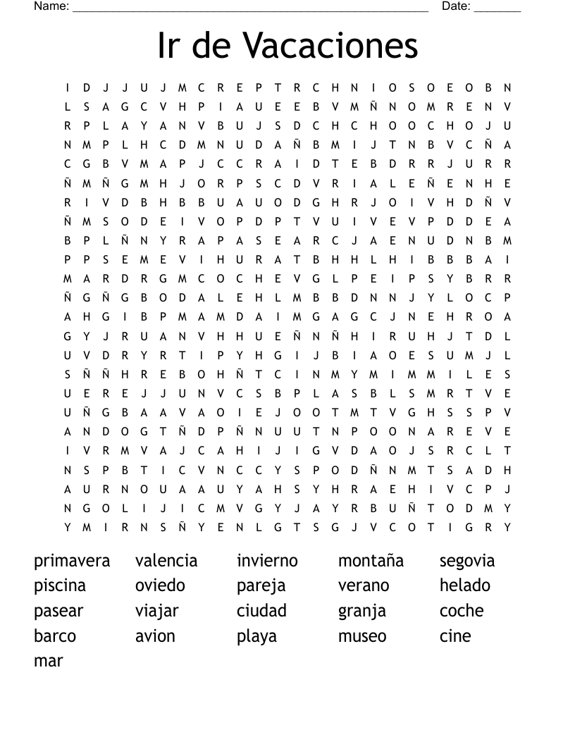 Ir de Vacaciones Word Search