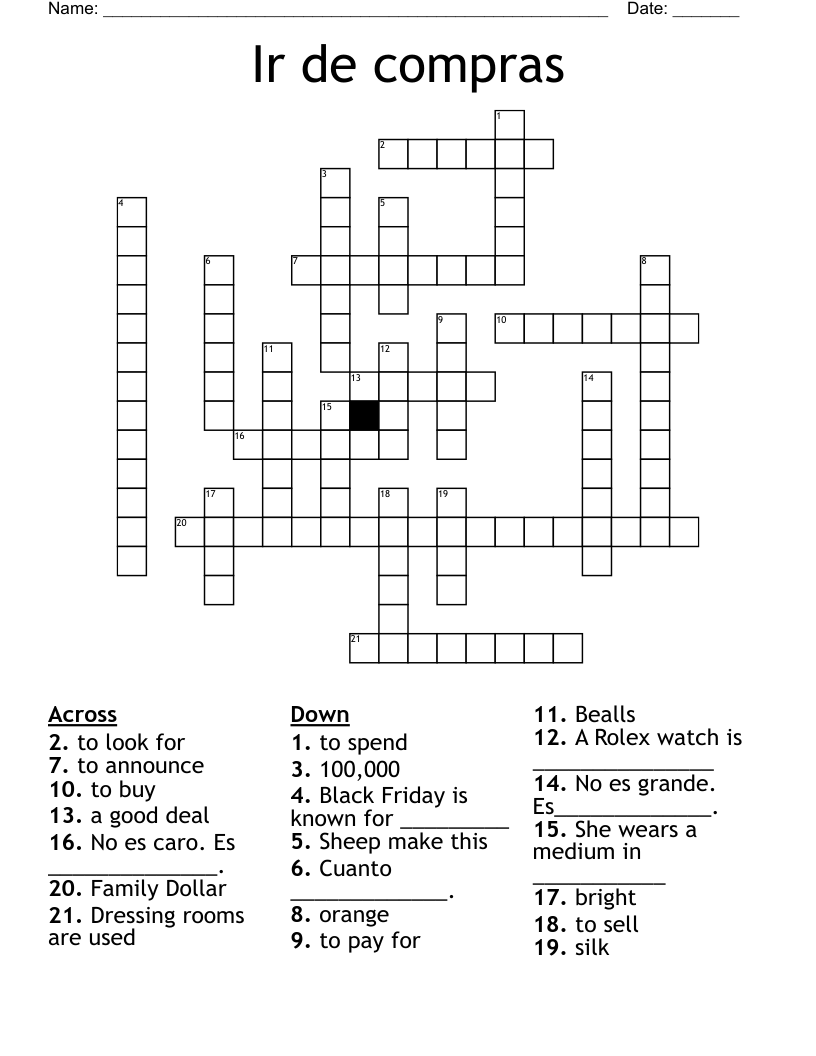 Ir de compras Crossword