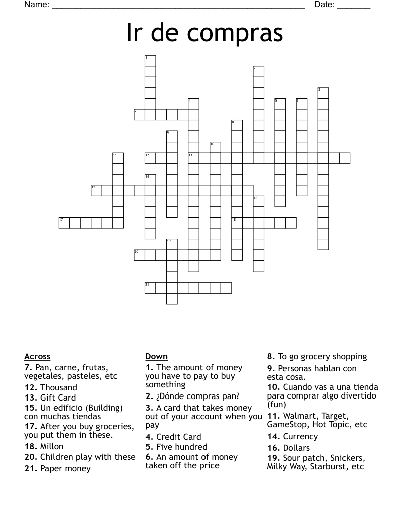 Ir de compras Crossword