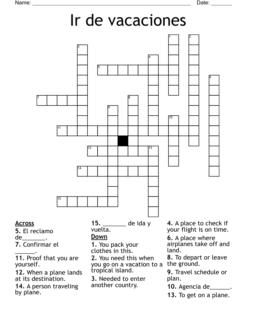 Ir de vacaciones Crossword