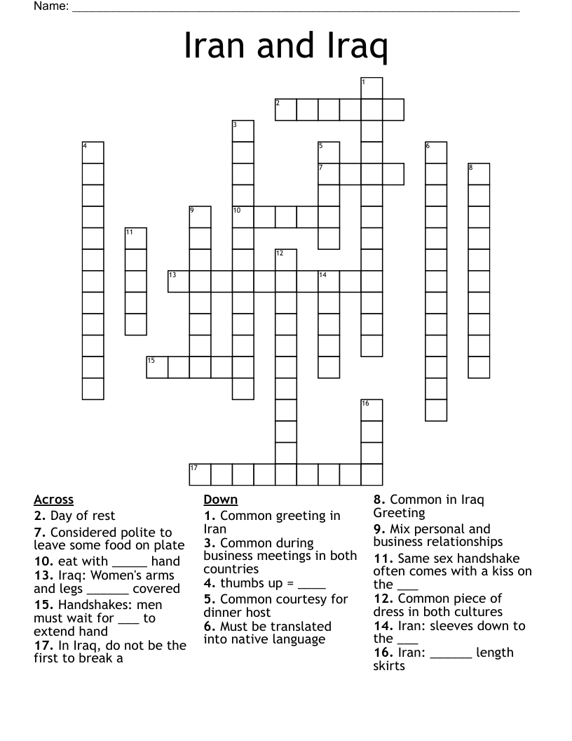 Iran and Iraq Crossword