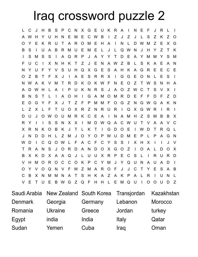 Iraq crossword puzzle 2 Word Search