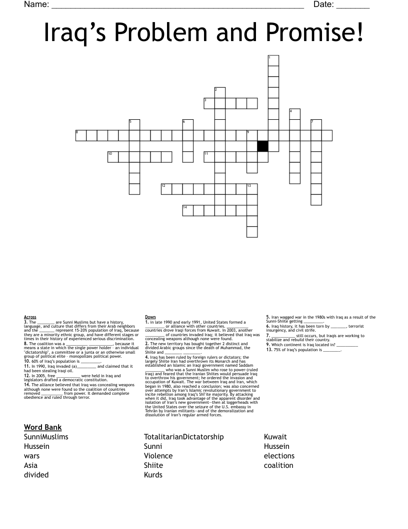 Iraq’s Problem and Promise! Crossword
